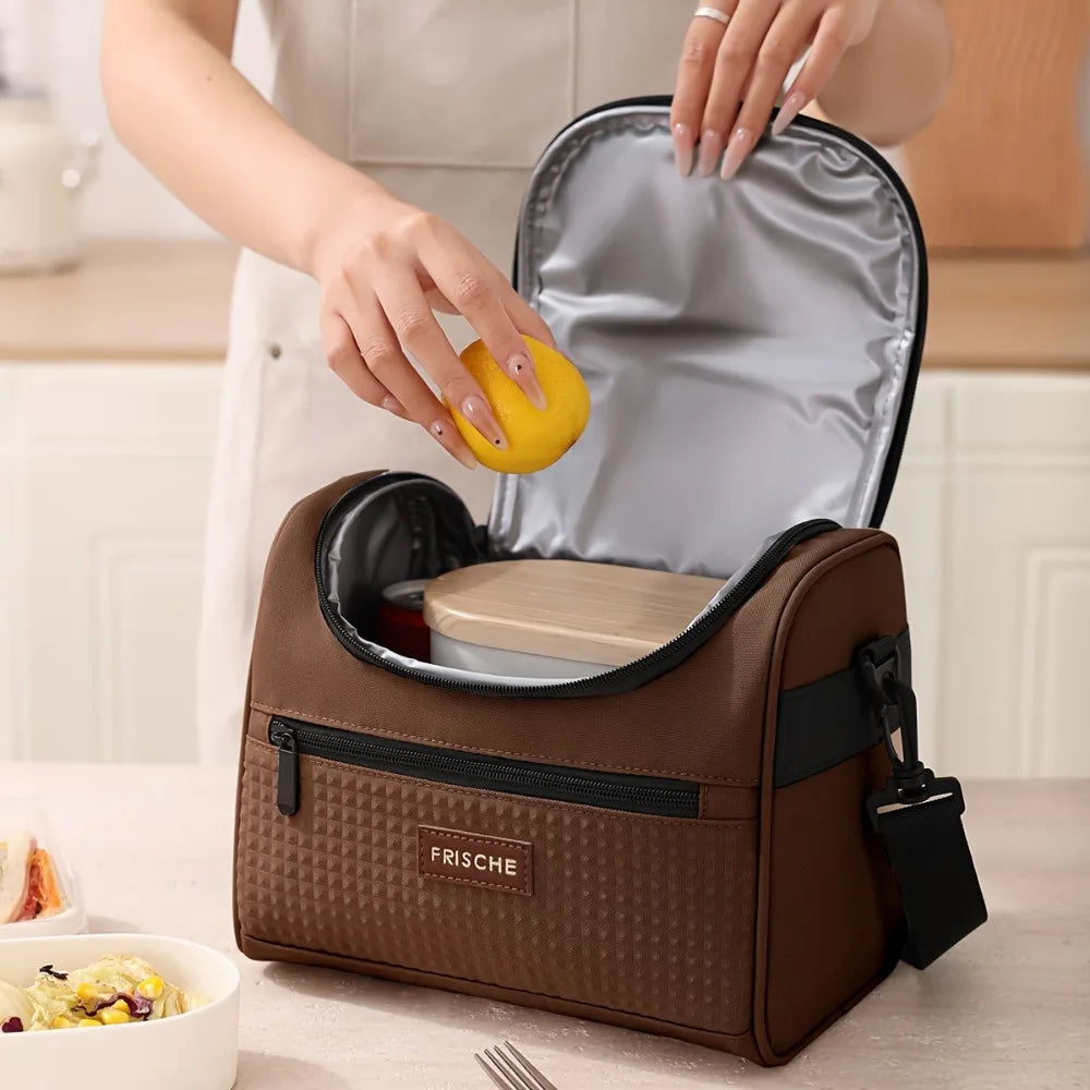 Large Capacity Insulated Lunch Bag with Multi-Layer Zipper, Waterproof Polyester Lunch Tote Thermal Insulation Bag Lunch Bags Oasis Select Dark Coffee