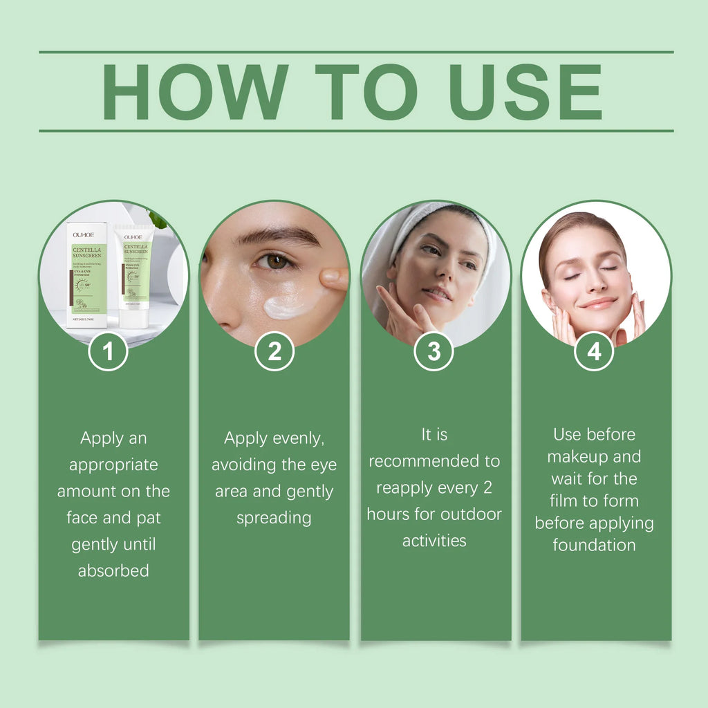 Ouhoe SPF 50 Centella Facial Sunscreen – UV Defense 50g Facial Sunscreen Oasis Select