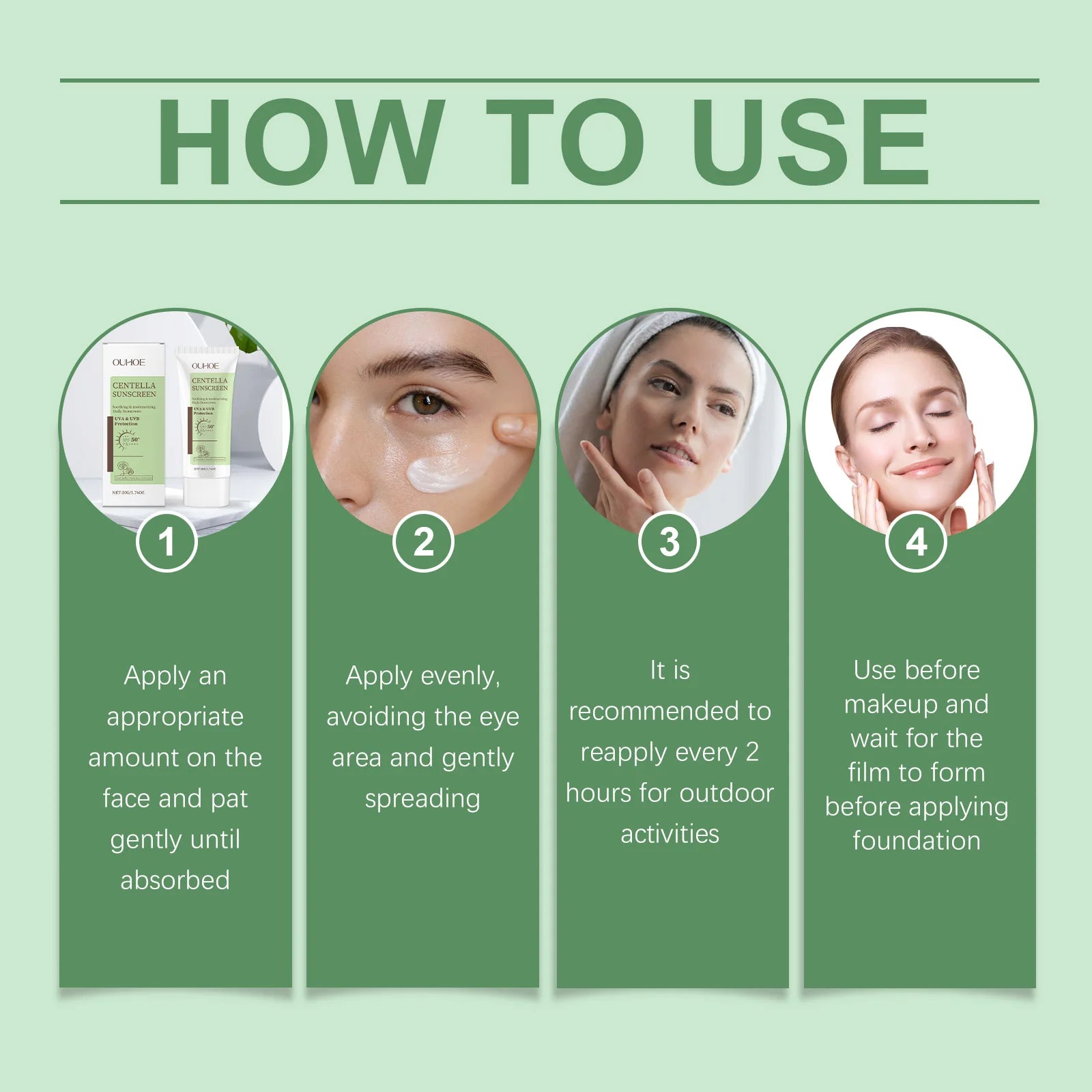 Ouhoe SPF 50 Centella Facial Sunscreen – UV Defense 50g Facial Sunscreen Oasis Select