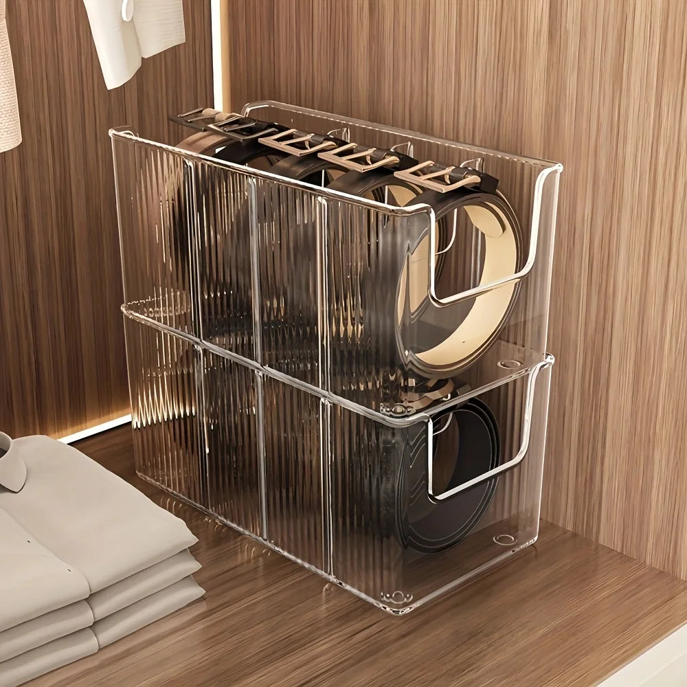 Plastic Belt Organizer Large Capacity Divided Storage Shelf for Wardrobe Makeup Bathroom Transparent Dustproof Multiuse Hanging Oasis Select