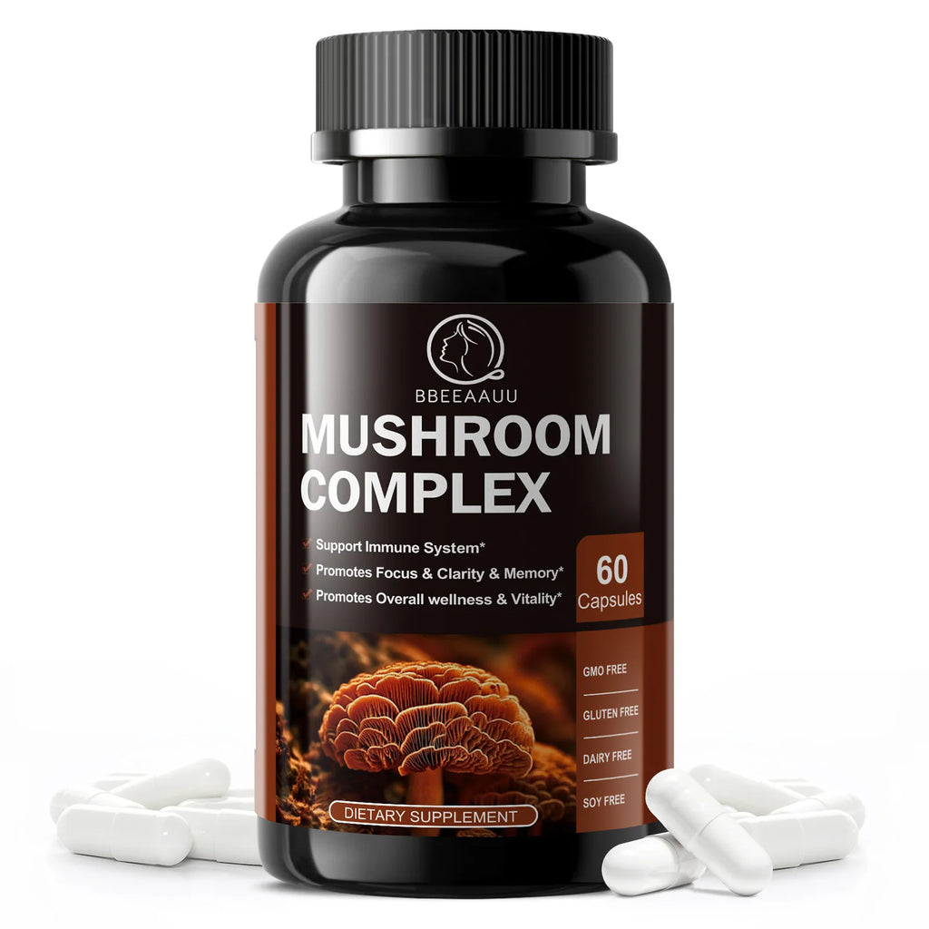 BBEEAAUU Mushroom Complex Capsules Support Energy, Digestion,Focus,Memory & Brain Overall Health Support Dietary Supplement Oasis Select 60pcs 1bottle United States