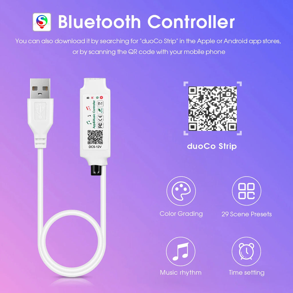 USB 1-5m LED Light Strip RGB Bluetooth 24keys Remote Control Sync with Music COB Linear Dimmable Tape Room TV Blacklight Decor Oasis Select