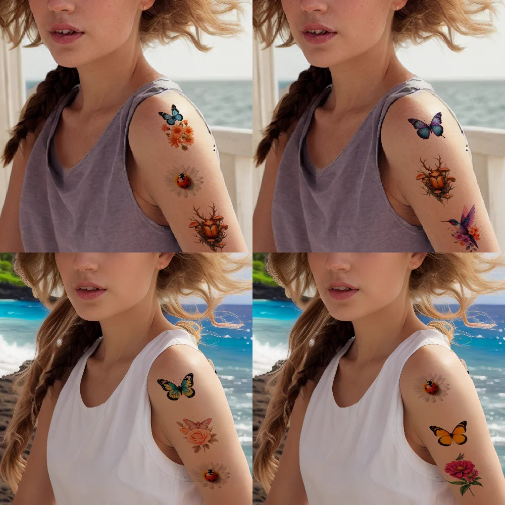 28-Piece Temporary Tattoo Stickers – Hummingbird, Ladybug & Beetle