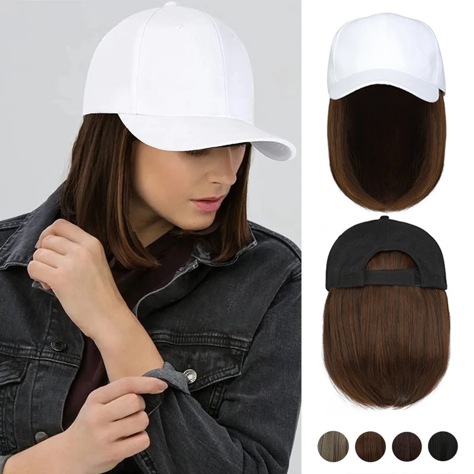 Baseball Cap Bob Wig Hat with Hair Extensions – Adjustable Wig Cap Hat Oasis Select