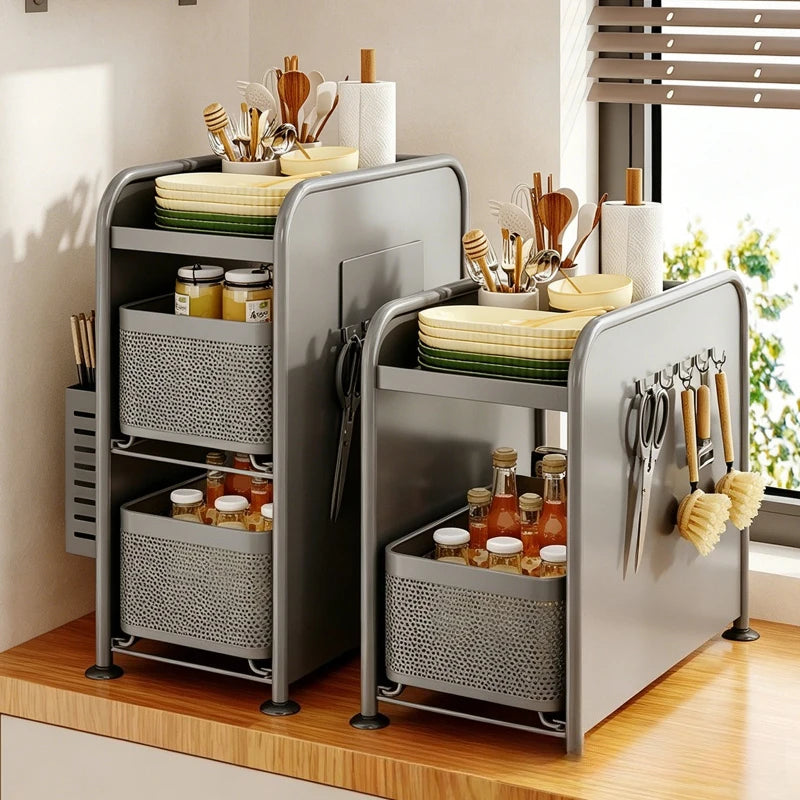Kitchen seasoning rack Narrow slot seasoning tank Storage rack Side magnetic hanger Pull-out countertop storage cabinet Oasis Select