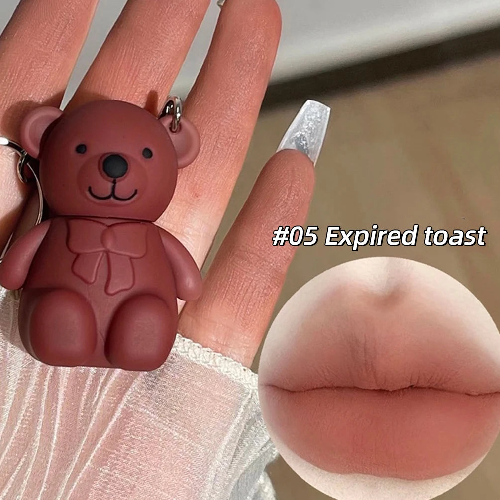 Cute Bear Keychain Matte Lip Mud – Velvet Liquid Lipstick