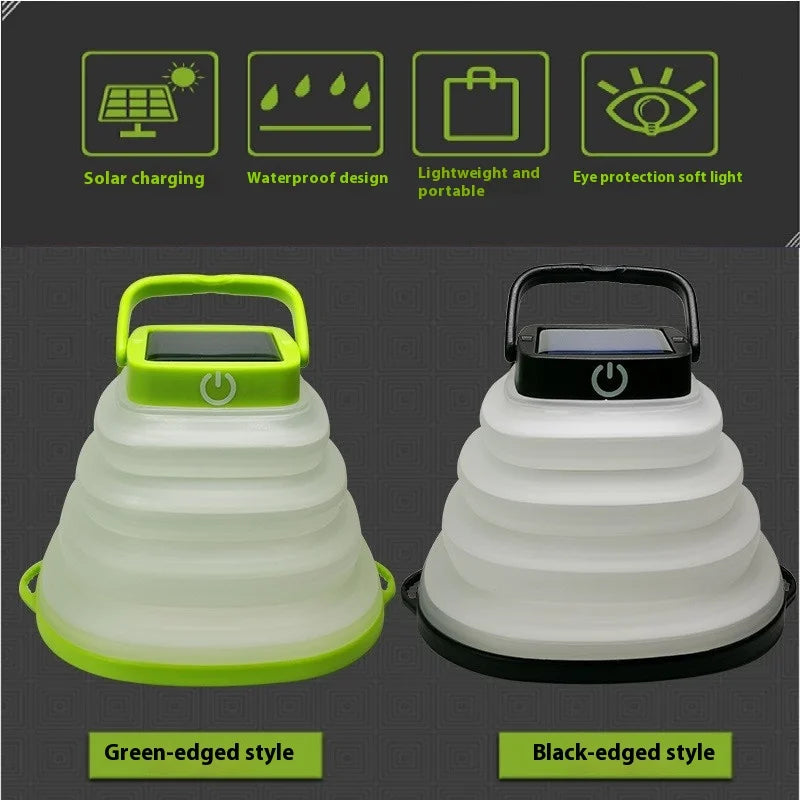 Outdoor Portable USB Charging Folding LED Camping Light, Solar Camping Light, Retractable Hanging Silicone Tent Light Oasis Select