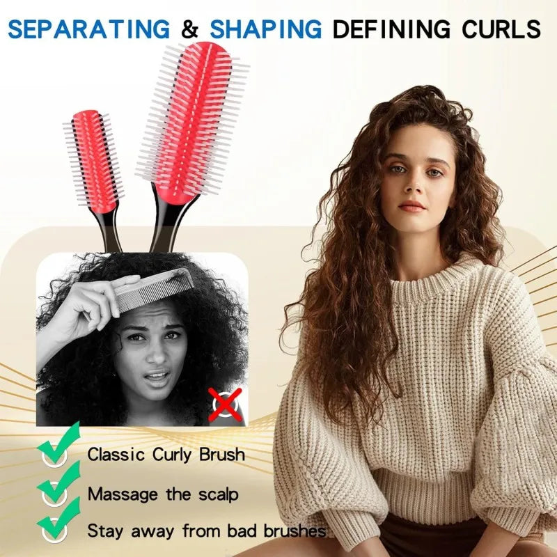 9-Row Denman Detangler Hairbrush Scalp Massager for Women Men Straight Wet Comb Curly Hair Brush Salon Quality Oasis Select