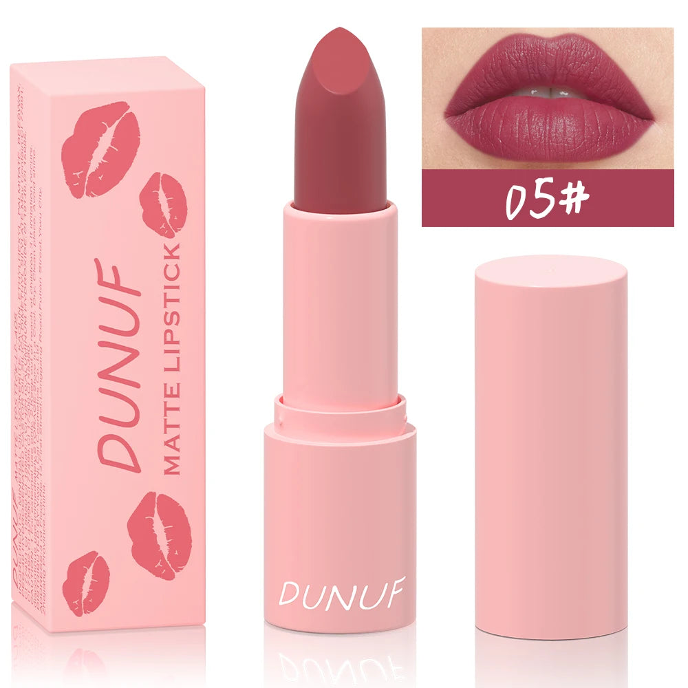 DUNUF 1 Pcs Matte Powder lipstick, Lasting 24 Hours Non-fading Waterproof Non-stick Easy to Color Lip Gloss Makeup Gift Oasis Select 05 Full Size