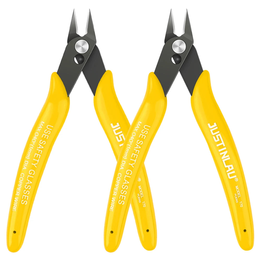 170 Wire Cutter DIY Trimmer Diagonal Side Cutting Cable Nippers Yellow Pliers Hand Mini Snips Flush Nipper Trimmer Hand Tools Oasis Select 2Pcs