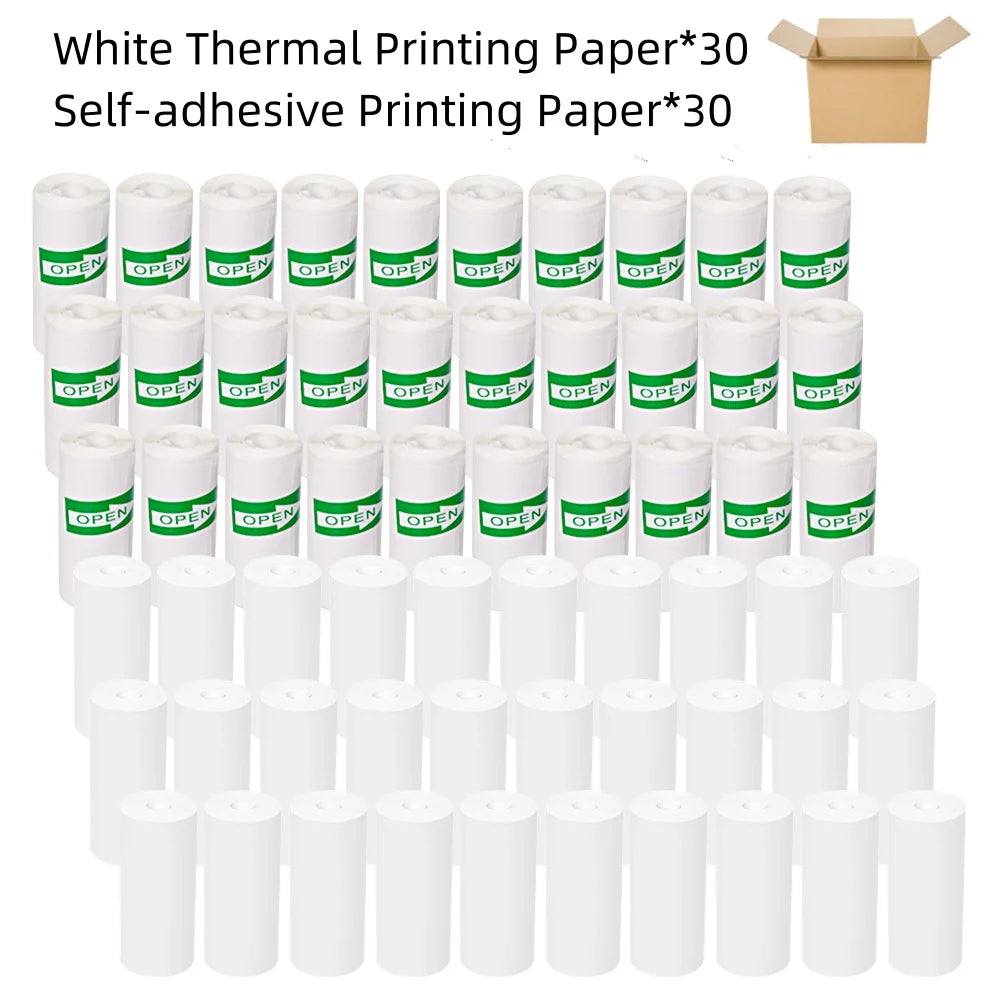 60 Rolls Mini Printer Adhesive Paper Self-adhesive Paper White Thermal Paper Printer Label Sticker For Photo lnkless Printer57mm Oasis Select White paper stickers