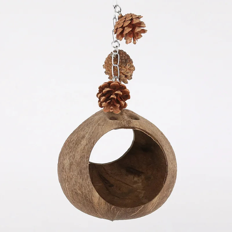 Coconut Bird Nest Hut With Ladder Hanging,Hanging Coconut Bird House Parrot Hideout Bird Cage For Lovebird Pigeons Pet Supplies Oasis Select nest