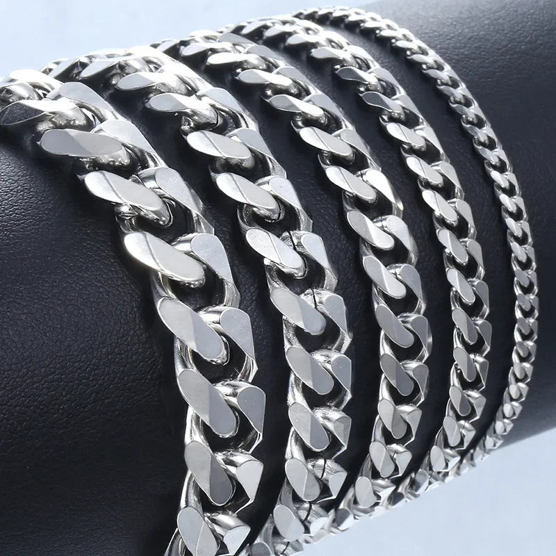 New Trendy Cuban Chain Men Bracelet Classic Stainless Steel 3/5/7/9mm Width Chain Bracelet For Men Women Jewelry Gift Oasis Select