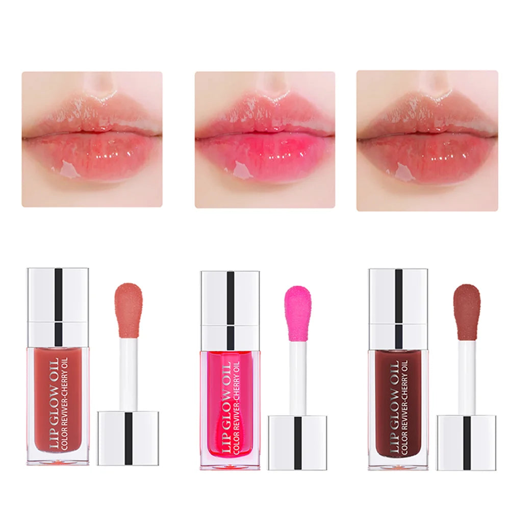 3pcs/set Lip Glaze Mirror Water Long-lasting Waterproof Crystal Jelly Oil Lip Tint Moisturizing Non-stick Cup Lip Glow Oil Care Oasis Select 3colors 1