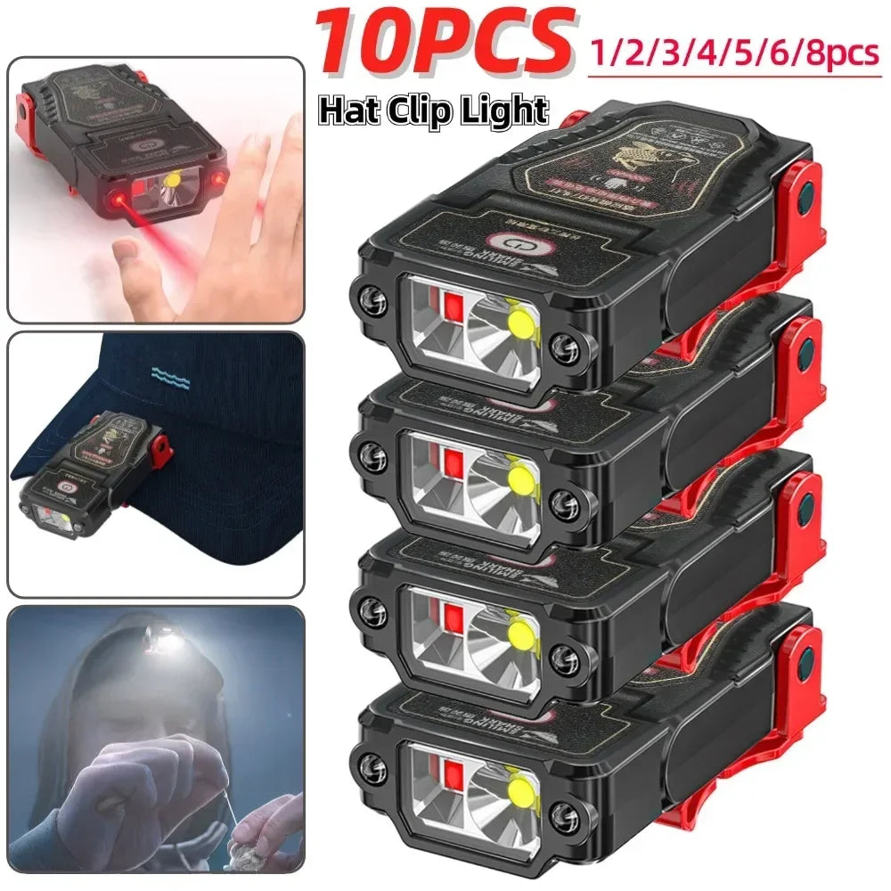 1-10PCS Mini Sensor LED Headlamp Hat Cap Clip Lights Rechargeable Head Torch Waterproof Headlight Flashlight for Camping Fishing Oasis Select