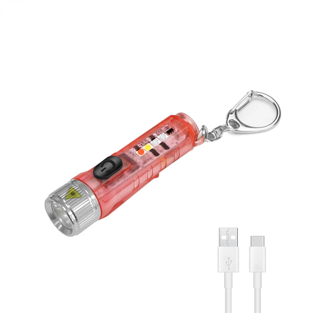 Mini Keychain LED Flashlight Multi-function Camping Flash Torch TYPE-C Fast Charging IP66 Waterproof Fluorescent Magnetic Warnin Oasis Select C Built-in battery