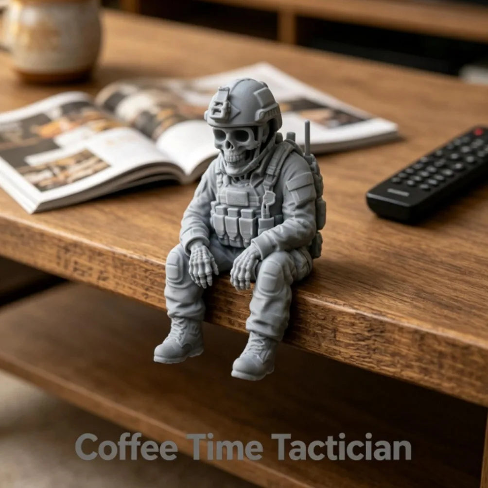 Sitting Tactical Skull Soldier Cool Ornament Home Office Military Skull Soldier Figurine Whimsical Seated Warrior Ornament Decor Oasis Select