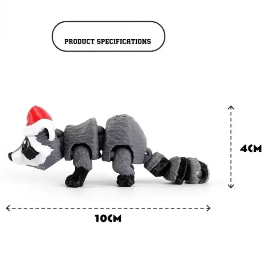 Articulating Animals Christmas Raccoon,3D Printed Articulated Joints ADHD, Autism, Relief Anxiety, Collectible Figurines Home Oasis Select
