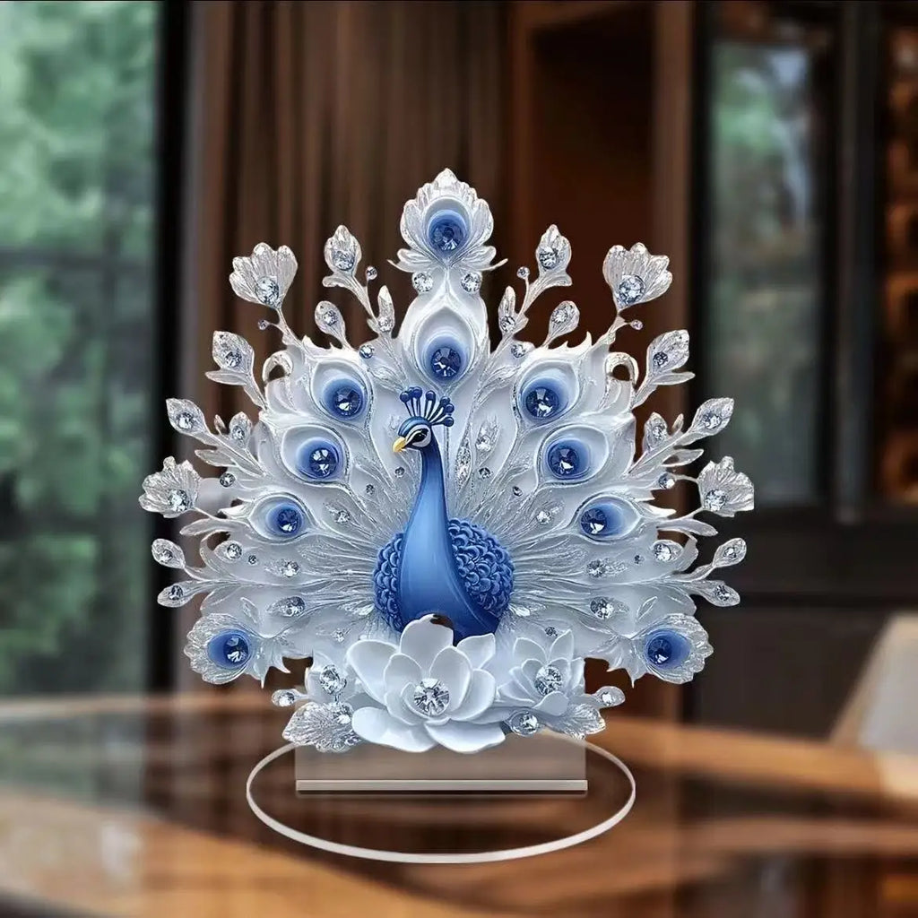 Acrylic White Crystal Dragon Statue 2D Flat Cool Figurine Home Office Cafe Room Studio Display Case Table Ornament Decor Gift Oasis Select Peacock