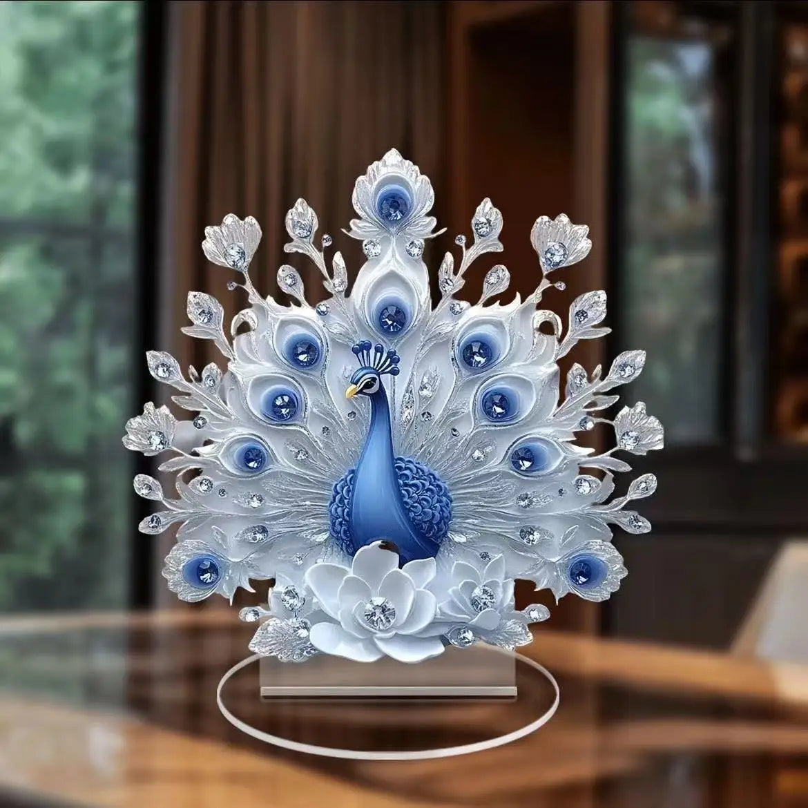 Acrylic White Crystal Dragon Statue 2D Flat Cool Figurine Home Office Cafe Room Studio Display Case Table Ornament Decor Gift Oasis Select Peacock