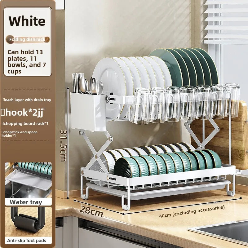 Kitchen, tableware, drain rack, dish storage rack, foldable household countertop, bowl rack, shelf Oasis Select White-Full Set
