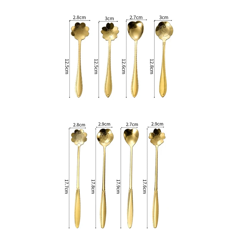 Stainless Steel Cherry Flower Gold Scoop Coffee Spoon Gift Kitchen Dessert Tea Replacement Tableware Decoration Set 13Cm Oasis Select