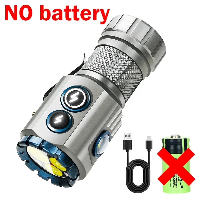Strong LED Long Range Flashlight Portable Outdoor Camping Multi Functional Side Lights Super Bright Clip Cap Small Flashlight Oasis Select NO Battery