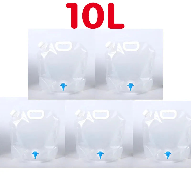 1/3/5Pcs 10L Camping Water Bag Portable Folding Water Bucket Large Water Container Outdoor Travel Collapsible Pouch Can Oasis Select Transparent-5PCS