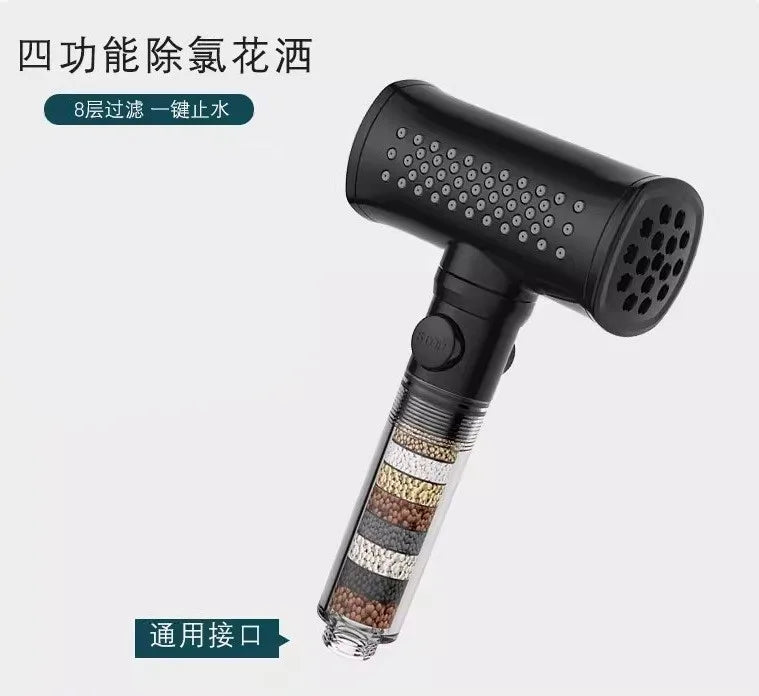 New 5 Modes Hammer High Pressure Water Saving Filter Shower Head Beauty Massage Shower Stress Reliever Bathroom Accessories Set Oasis Select Black Shower