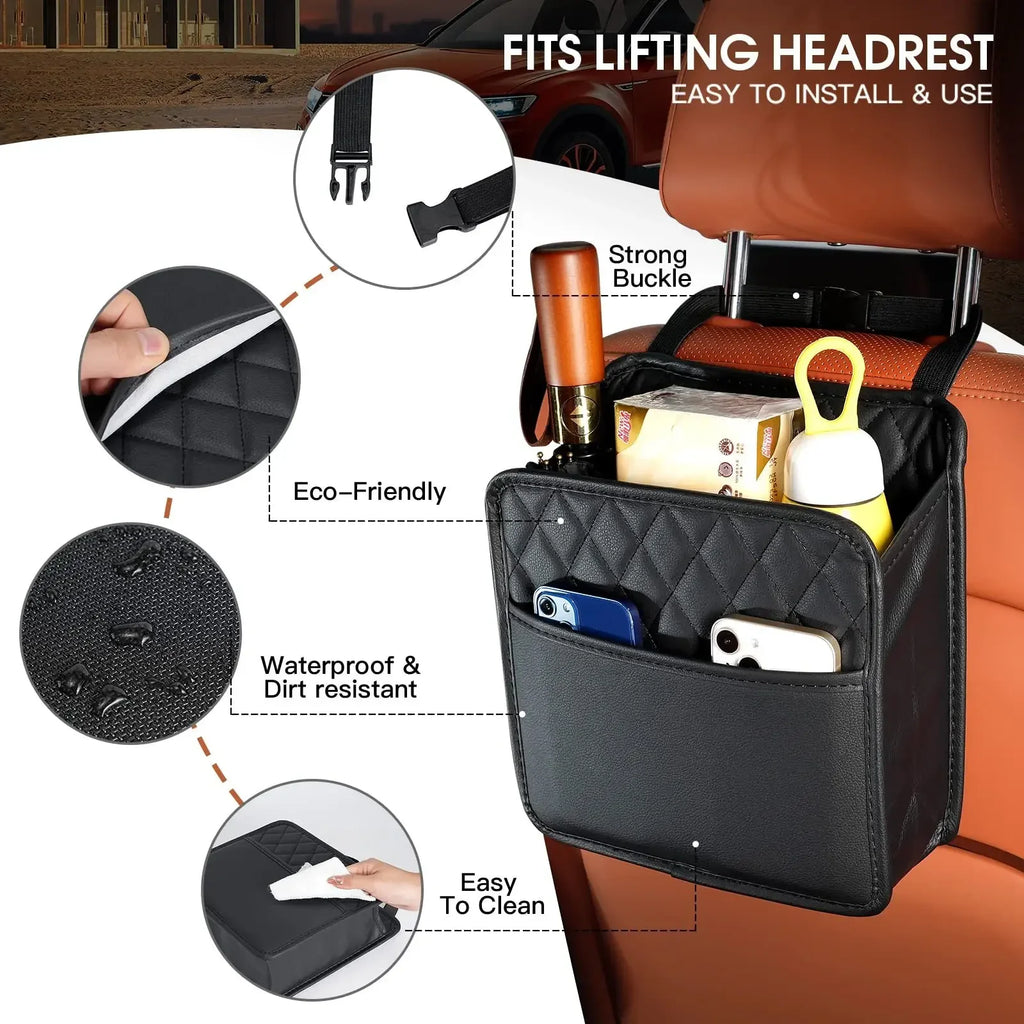 Multi-functional car seat back storage bag Leather storage bag Garbage bag Storage bag Garbage can storage for most models Oasis Select