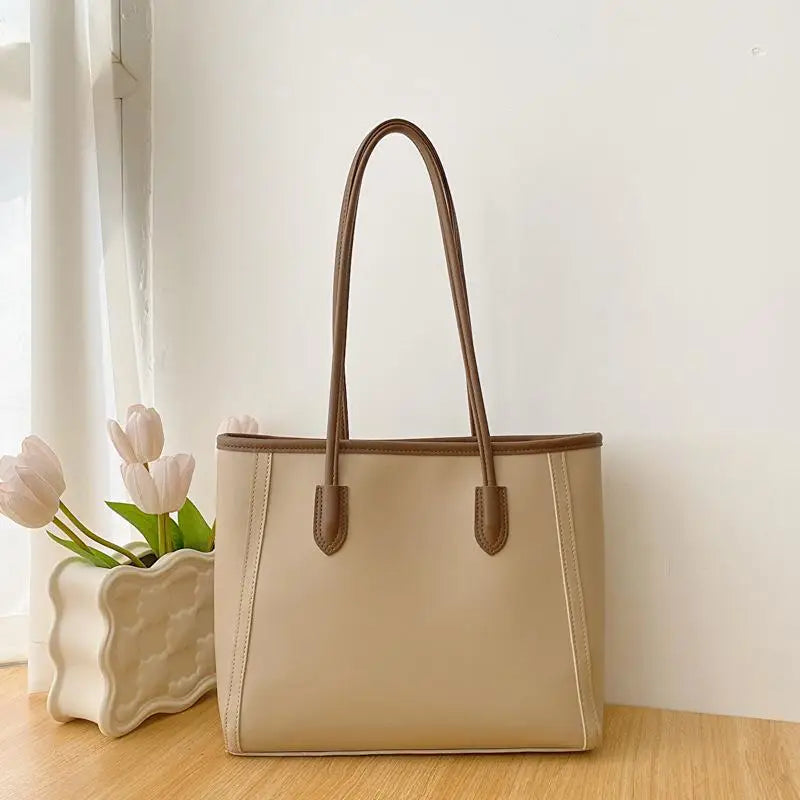 Large Capacity Women's Commuting Tote Bag PU Leather Shoulder Bag for Everyday Activities Oasis Select Khaki