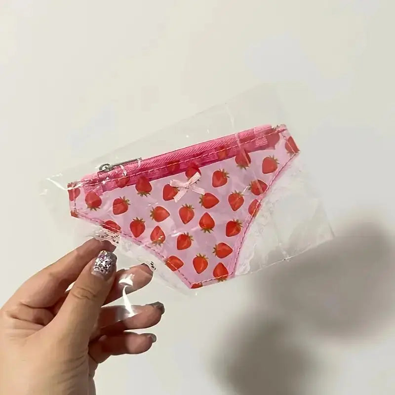 Cute Lace Coin Purse PVC Panties-Shaped Mini Storage Bag With Zipper Strawberry Makeup Bag Great Party Gift Birthday Present Oasis Select A1