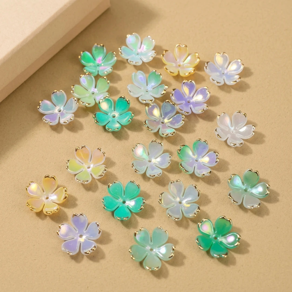 50pcs Colorful Cherry Blossom Beads 5-Petal Acrylic Flower Beads Mini Spacer Beads Hair Charms Christmas for Bracelets Earring Oasis Select 13