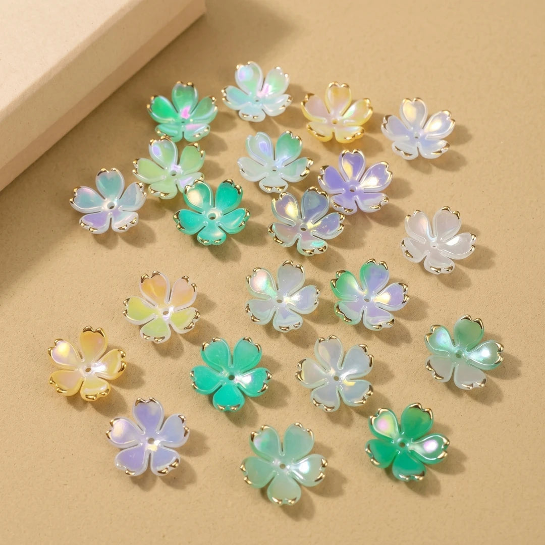 50pcs Colorful Cherry Blossom Beads 5-Petal Acrylic Flower Beads Mini Spacer Beads Hair Charms Christmas for Bracelets Earring Oasis Select 13