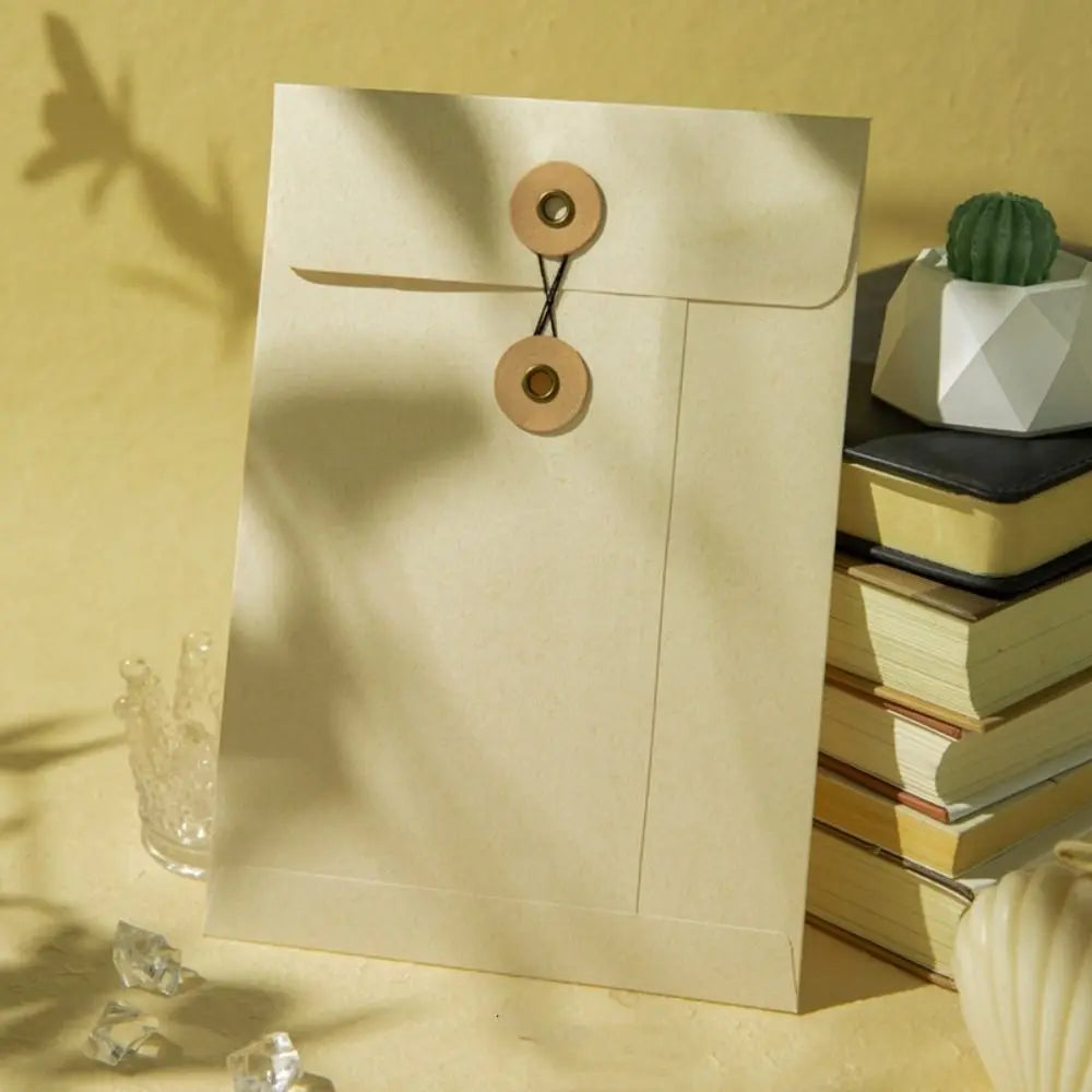 Kraft Paper Envelope with Button String Tie Winding Ticket File Documents Bag Letter Photos Journal Storage Budget Envelopes Oasis Select Beige-A5
