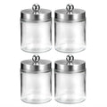 Bathroom Vanity Storage Organizer Set -- Farmhouse Decor Qtip Holder for Cotton Swabs,Makeup Sponges,Flossers,Paper Clips Oasis Select 4pcs-silver