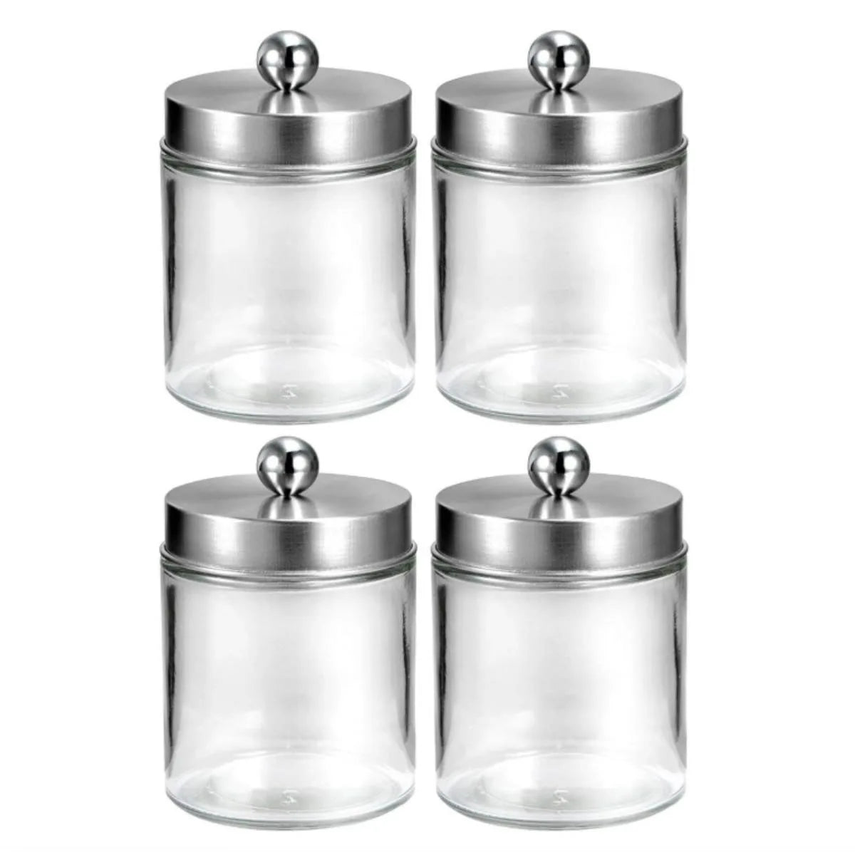 Bathroom Vanity Storage Organizer Set -- Farmhouse Decor Qtip Holder for Cotton Swabs,Makeup Sponges,Flossers,Paper Clips Oasis Select 4pcs-silver