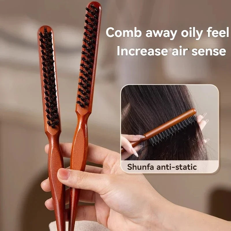 Natural Boar Bristle Hair Fluffy Comb Wood Handle Hair Brush Anti-static Barber Hair Comb Scalp Massage Hairdresser Styling Tool Oasis Select