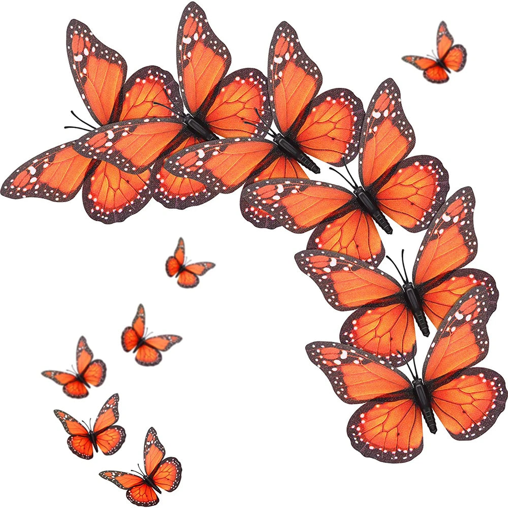 10pcs 3D Monarch Butterfly Sticker Fake Butterflies for Crafts Artificial Butterfly Wall Decor for Home Bedroom Wedding Party Oasis Select