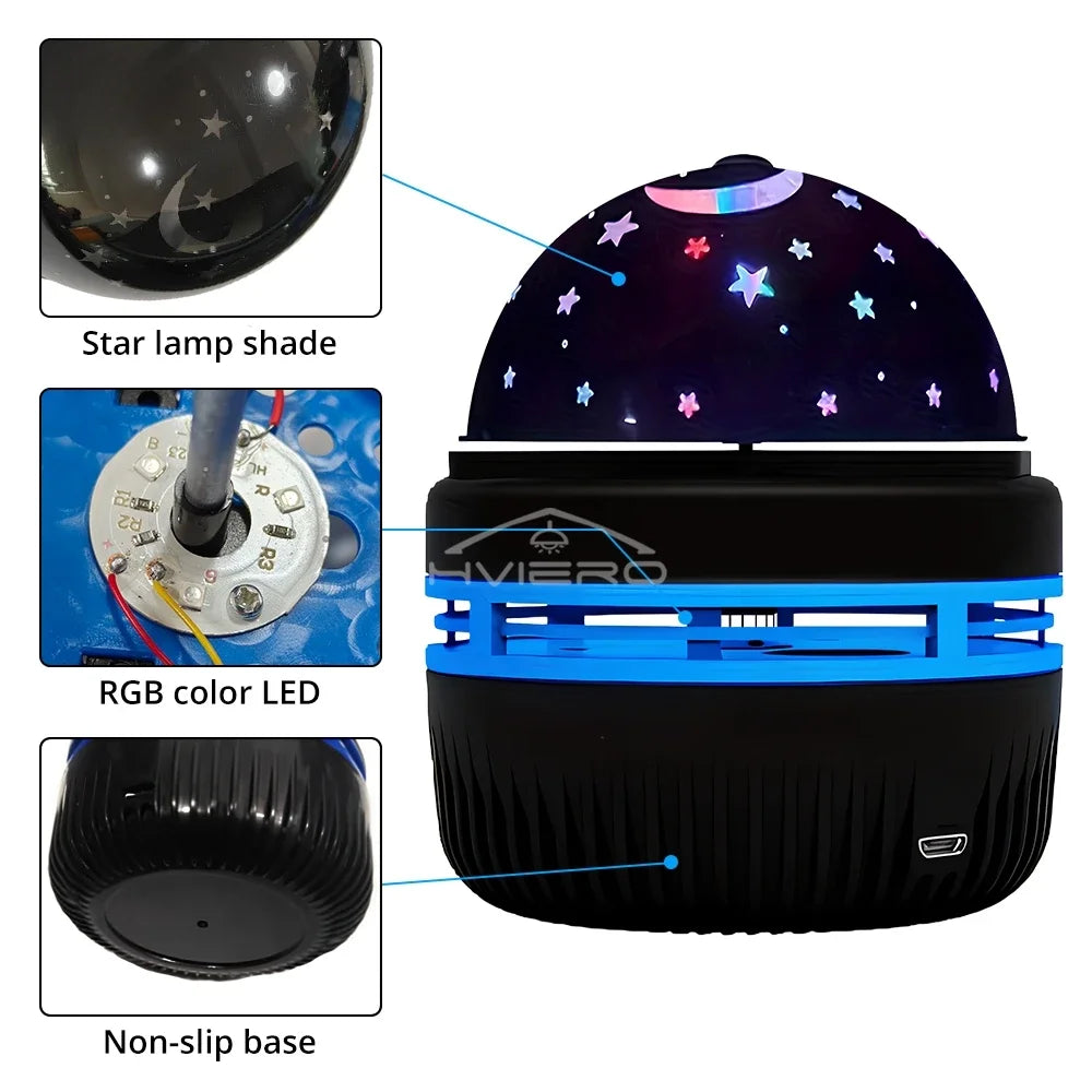 Galaxy Night Light Projector – Rotating Starry Sky USB LED