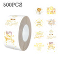 500pcs Gold Foil Happy New Year Stickers – Gift & Cake Packaging