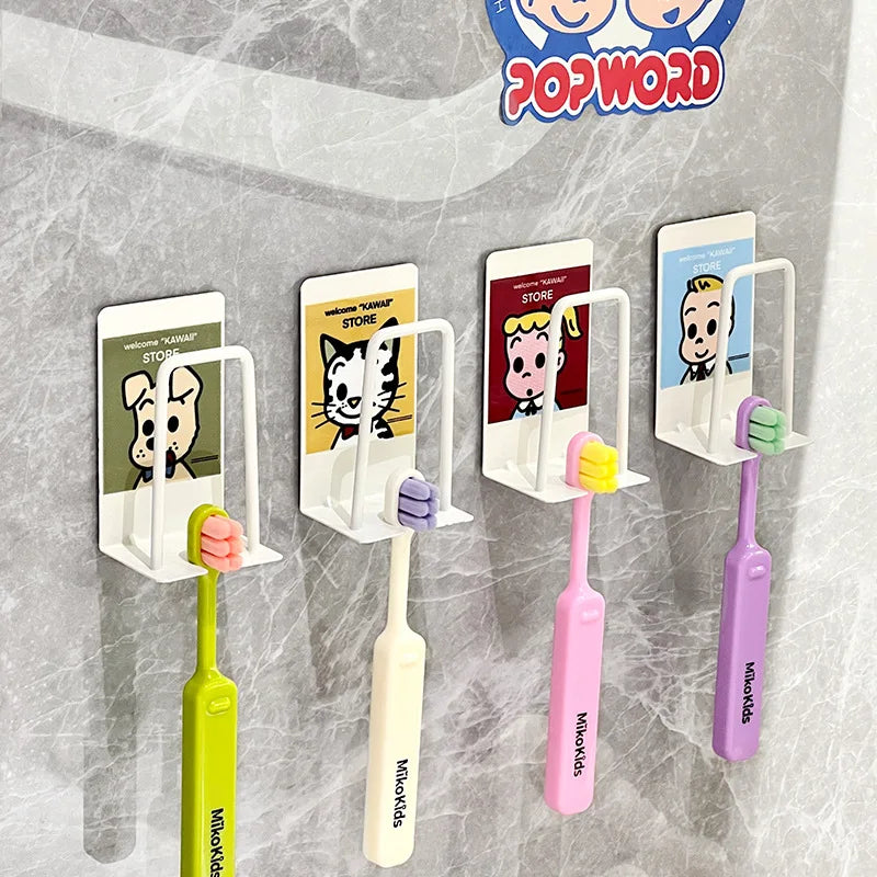 Toothbrush & Toothpaste Holders Wall Mounted Drain Storage Rack No Punch Hole Wall Toilet Mouthwash Cup Rack Cute Cartoon Simple Oasis Select