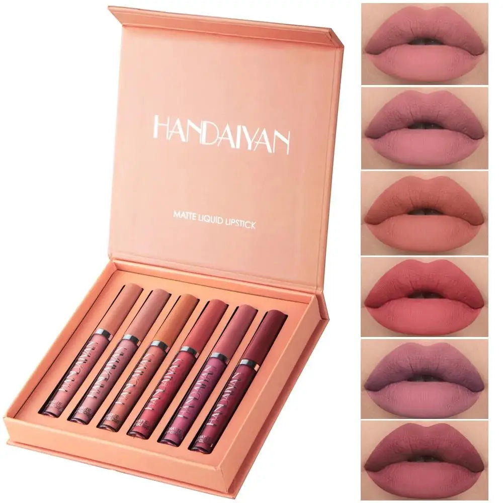 HANDAIYAN 6-Shade Matte Liquid Lipstick Set – Waterproof Vegan