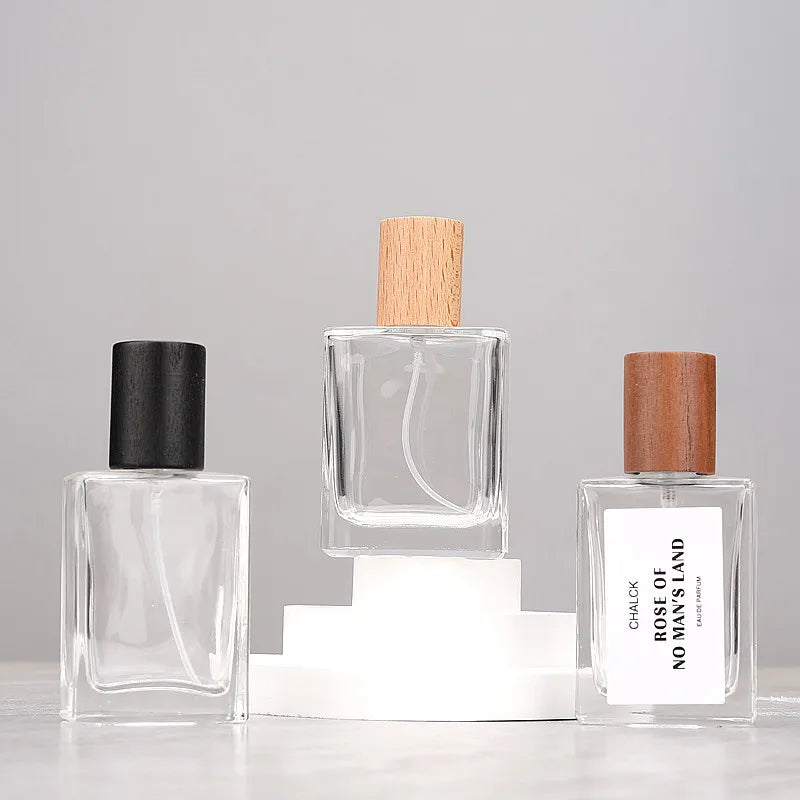30ml Refillable Square Glass Perfume Bottle | Wooden Cap