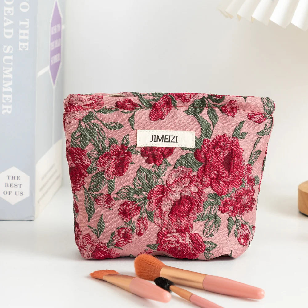 1pc Vintage Red Rose Makeup Bag Rose Pattern Makeup Bag Makeup Storage Bag Cute Daily Washing Bag Oasis Select S