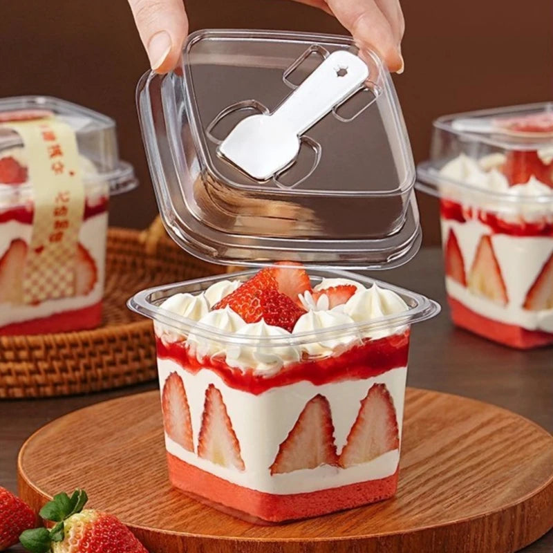50/100pcs PET Transparent Square Dessert Boxes with LIDS and Spoons, Suitable for Cakes, Mousse, Fruits, Ice Cream, Yogurt, Etc Oasis Select