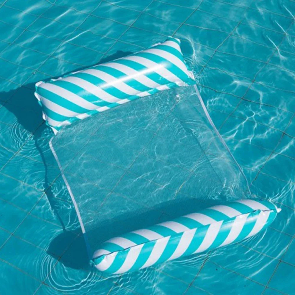 1pcs Inflatable Water Hammock With Mesh, Outdoor Water Foldable Striped Floating Bed, Water Lounge Chair, Pool Party, Beach Fun Oasis Select Blue