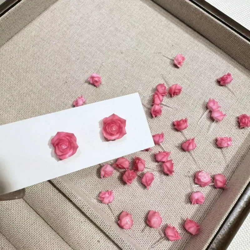 Pink Rose Flower Stud Earrings Cute Floral Jewelry for Daily Wear and Romantic Gift Ladies Exquisite and Sophisticated Sense Oasis Select