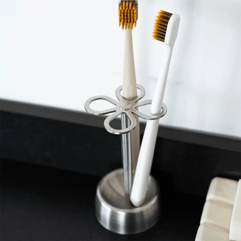 Creative Stainless Steel Toothbrush Holder Lucky Four-leaf Clover Toothbrush Holder Countertop Storage Rack Bathroom Accessories Oasis Select