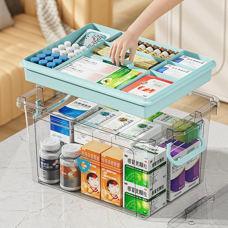 Medical Storage Box,Transparent Medicine Cabinet,Large-Capacity First Aid Kit,Multifunctional Home Aid Case,Various Colors Oasis Select